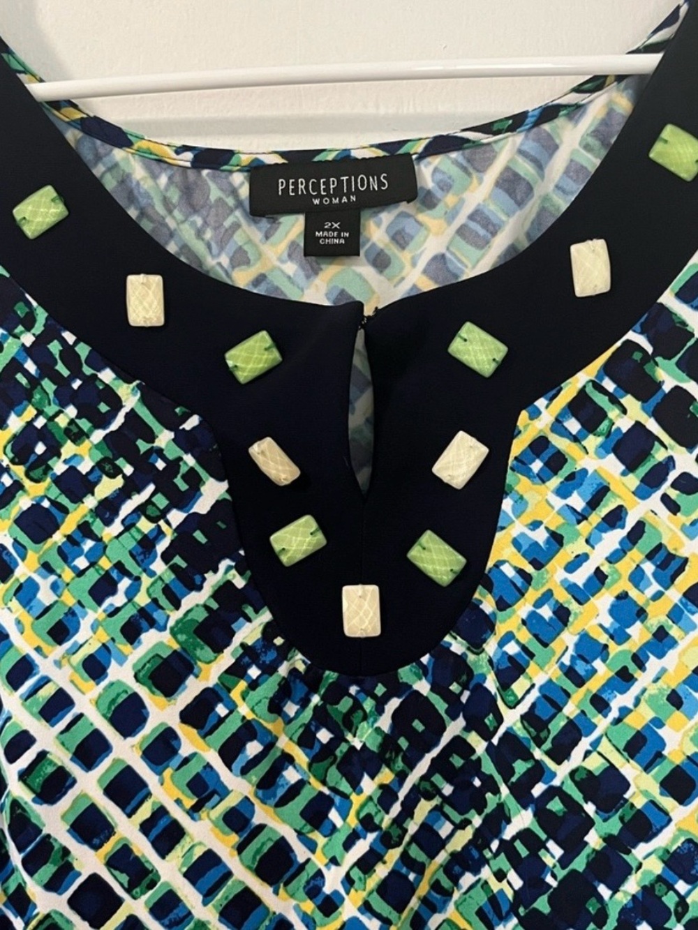 Perceptions Blue and Green Geometric Dress